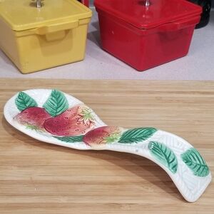 Vintage‎ Fritz and Floyd Strawberry Spoon Rest Stamped FF 1990